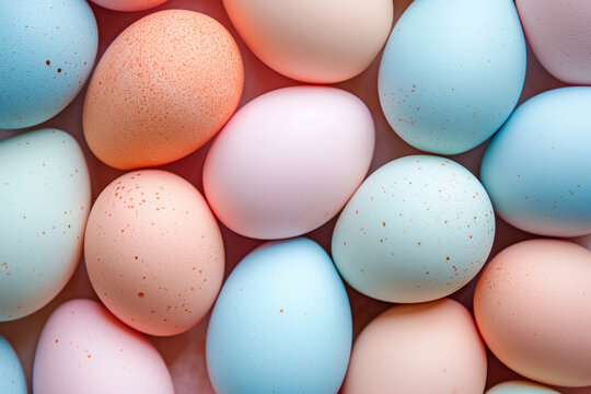 Pastel colored eggs texture flat lay