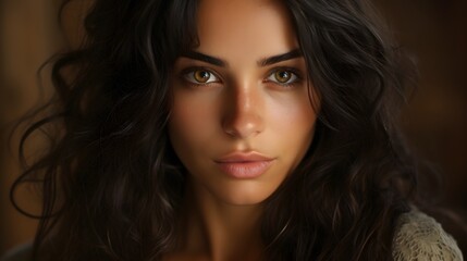 Naklejka premium Attractive woman in closeup studio shot on a black background