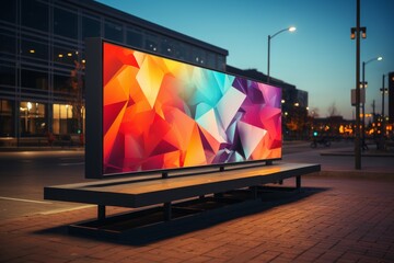 Flat design style billboard mockup in an urban environment, showcasing bright colors and simple, flat geometric shapes - obrazy, fototapety, plakaty