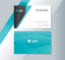 Set of double sided business card templates design with aqua blue black and white abstract shape on white blue gradation background