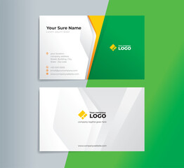 Set of double sided business card templates design with green and orange abstract shape on white blue gradation background