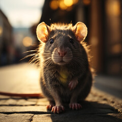 A cute Rat standing with sunlight background.