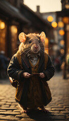 Fototapeta na wymiar A cute Rat standing with sunlight background.