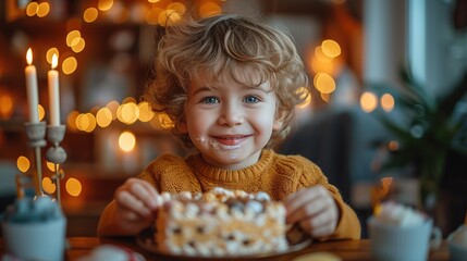 Naklejka premium Portrait of a Happy Family Celebrating a Cute Little Boy's Birthday