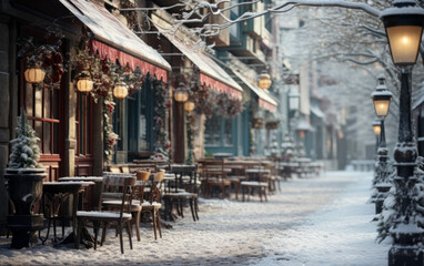 Fototapeta na wymiar Winter's Embrace - Snowy Town Background