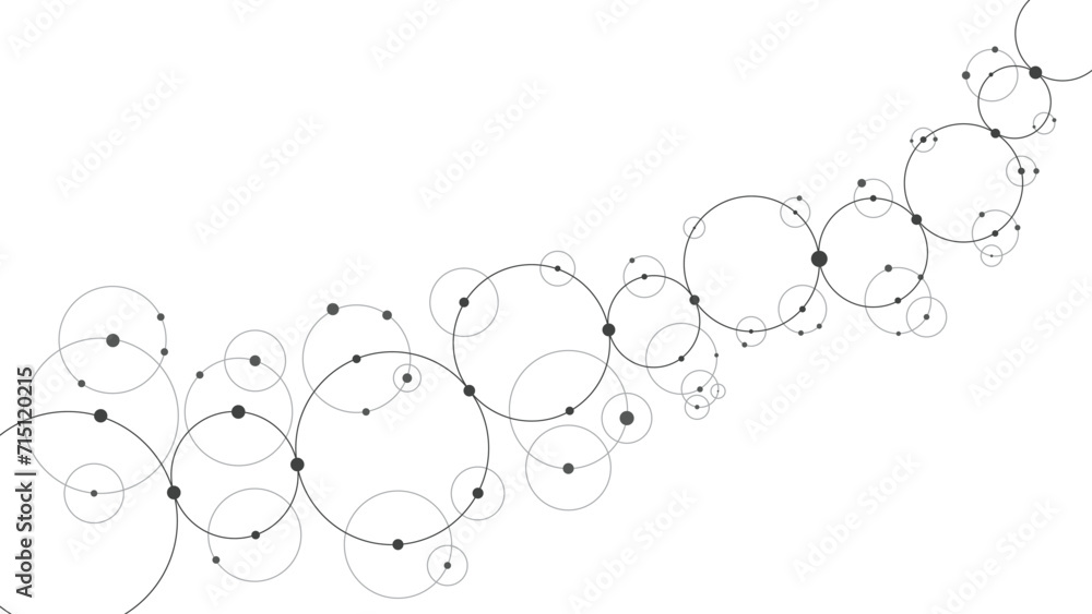 Poster Technology abstract background. Abstract geometric background. Connected circles. Network of circles.