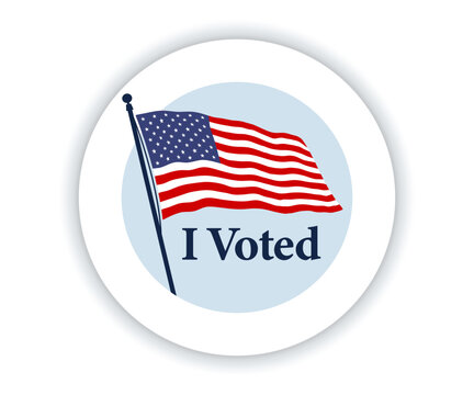I voted sticker with us american flag. Voting sticker with I voted slogan and us american flag.