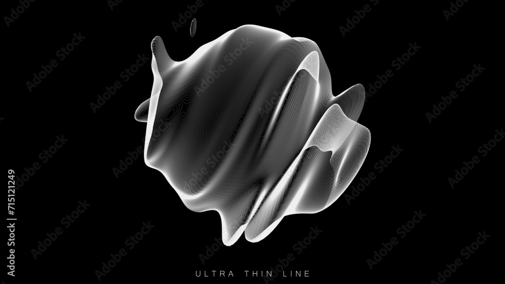 Poster distorted line spheres. vector thin line glitch geometry.
