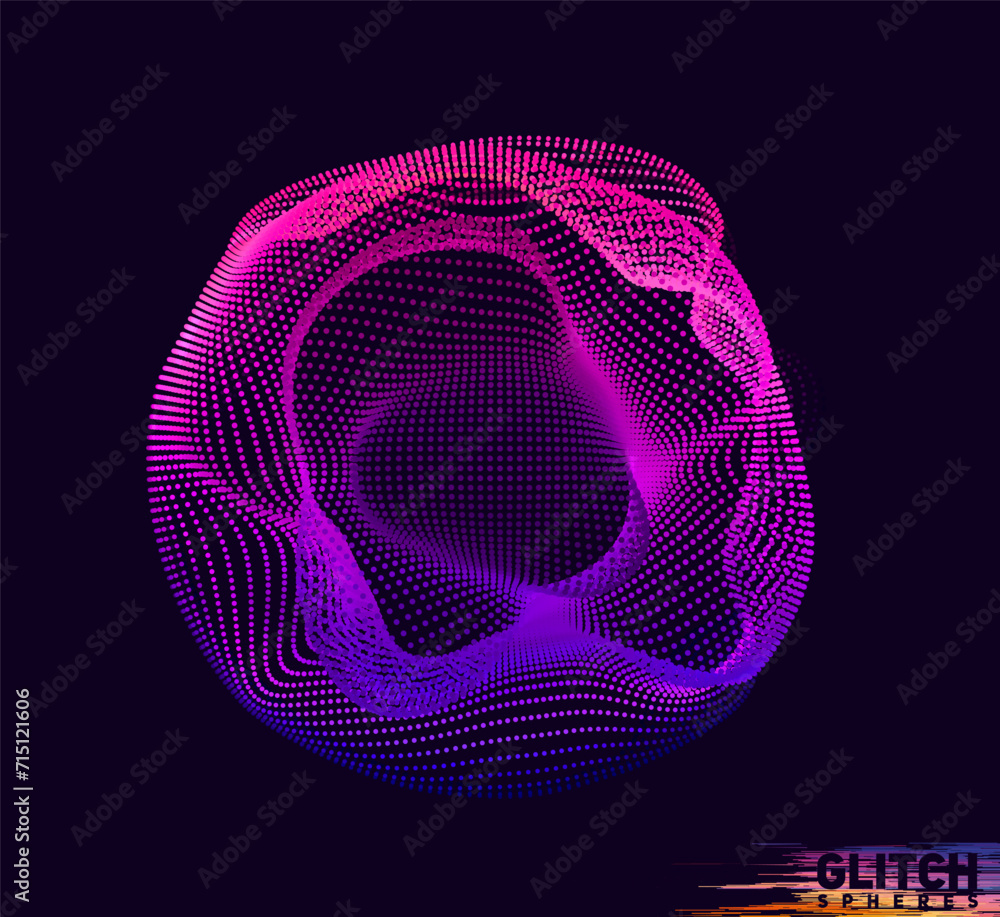 Poster corrupted violet point sphere. abstract vector colorful mesh on dark background. futuristic style ca