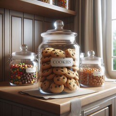 Jar of cookies on a shelf with other sweet products