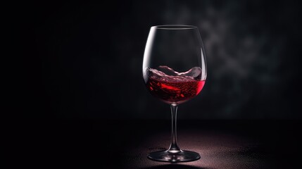 Red wine in glass on dark background. AI generated.