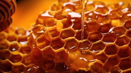 Close up of honeycomb with honey. AI generated. - obrazy, fototapety, plakaty