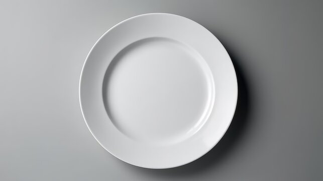 Empty white plate on a gray background. AI generated.