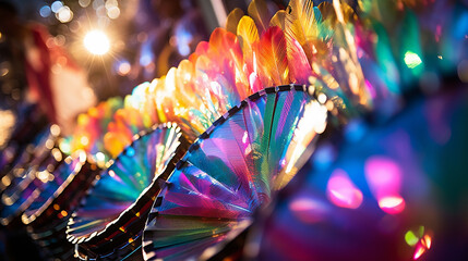 Steelpan in the carnival amidst the feathers and sequins of the carnival and festivities swirling - obrazy, fototapety, plakaty