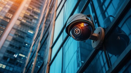 High-tech surveillance technology ensures urban safety by monitoring surroundings from a building's exterior 