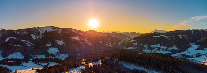 Beautiful Austrian Alps at Filzmoos at sunset in winter