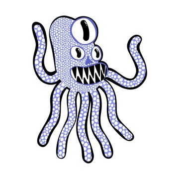 Cartoon space monsters octopus for wrapping paper and fabrics and linens and kids clothes print