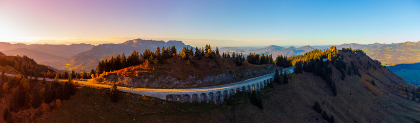 Rossfeld panoramic raod at sunset in autumn. 