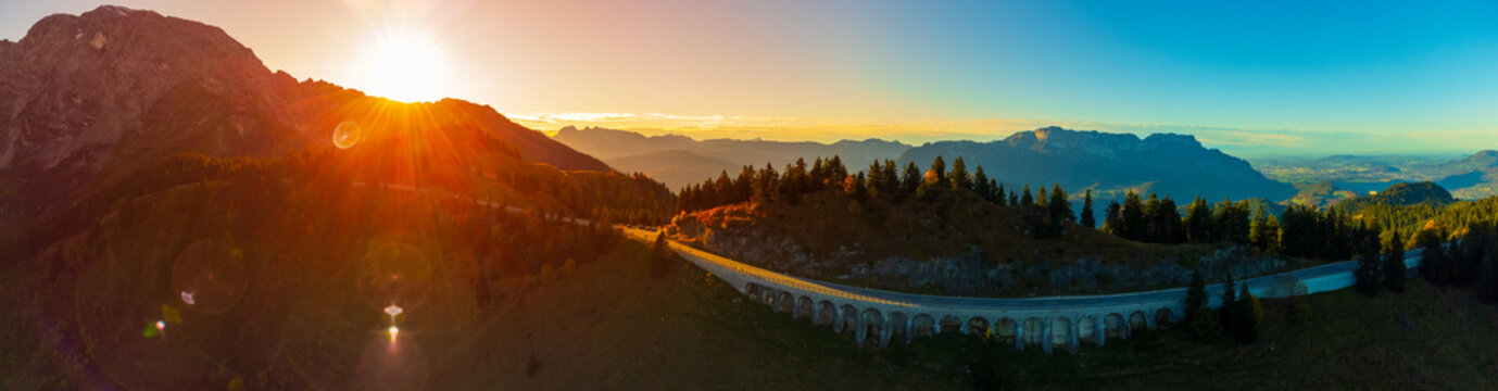 Rossfeld panoramic raod at sunset in autumn. 