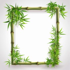 Fototapeta na wymiar Amazing bamboo border frame design green leaves picture white background