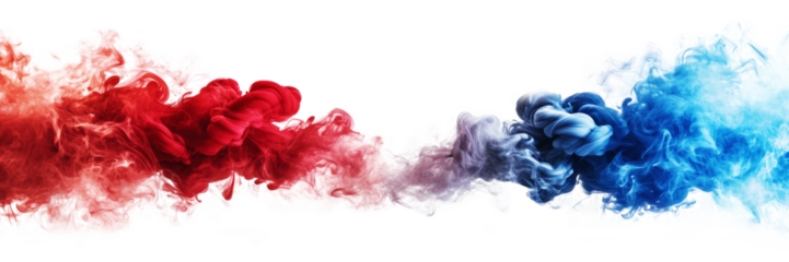 Red and blue smoke isolated on transparent background.