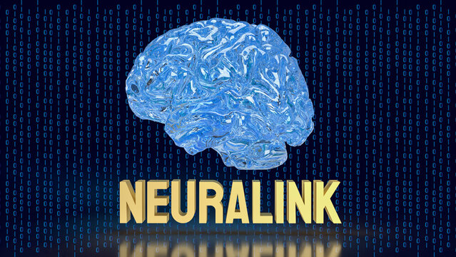 The Neurolink and Brain for neurotechnology concept 3d rendering.