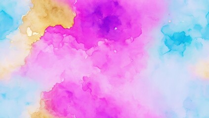 Alcohol ink abstract background. Watercolor style texture. Pink, blue and gold paint stains illustration, generative, AI.