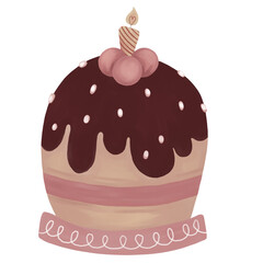 Ilustraciones clip art de pastel de cumpleaños. En color rosa y azul, para niño o niña. Pintado a mano de manera digital.