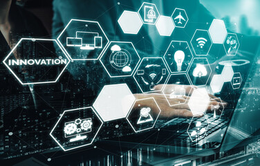 Innovation Technology for Business Finance Concept. Modern graphic interface showing symbol of...