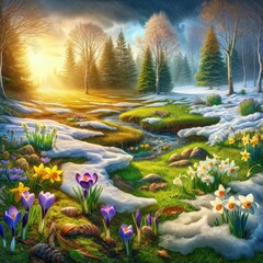 Naklejka premium Vivid Eden: Radiant Flowers of Spring