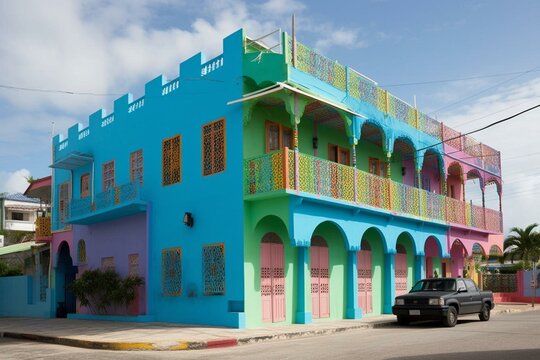 Vibrant Honduran building frontage. Generative AI