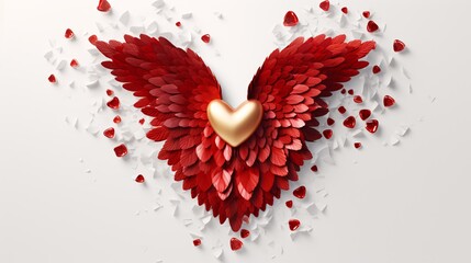 Valentines day background with heart and wings.