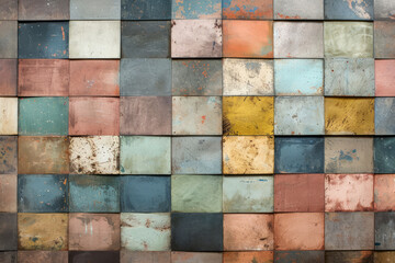 Multi-Colored Industrial Riveted Metal Panels, Surface Material Texture