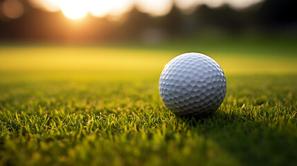 Golf ball on green on blurred background