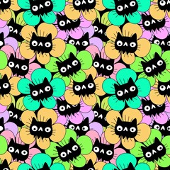 Halloween animals seamless cat and flower pattern for wrapping paper and fabrics and kids print and party accessories