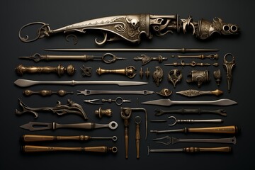 Fototapeta premium tools layout on the table top view