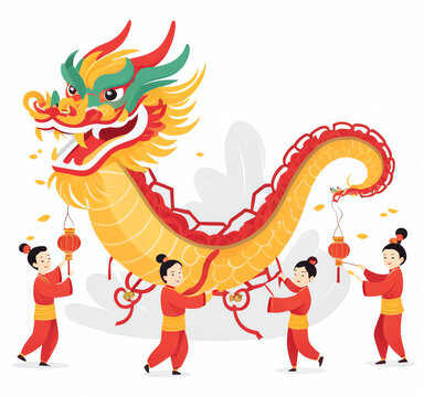dragon dance at Chinese New Year celebrations for  for greeting cards, posters, or social media