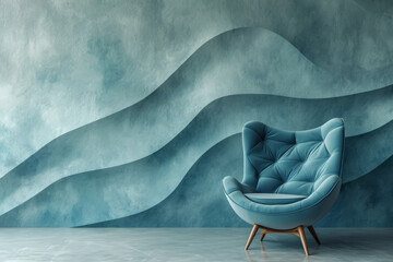 Modern Interior Wavy Wallpaper Influenced by Scandanavian Minimalist Design, Surface Material Texture, and Chair