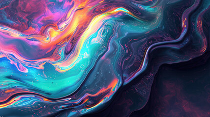 A fluid background with a mix of bright colors, simulating the appearance of the aurora moving across the night sky - obrazy, fototapety, plakaty