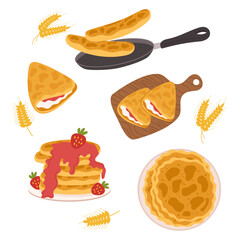 Pancakes Collection, Fluffy, Round Breakfast Delights Made From A Simple Batter Of Flour, Eggs, Milk, And Baking Powder