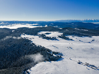 Obraz premium Aerial view of Rila mountain near Belmeken Dam, Bulgaria