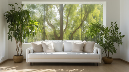 stylish furniture, couch and armchair with decorative pillows, home style