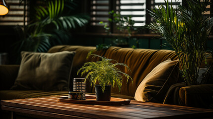 Modern living room in light and calm colors. Loft interior of living room