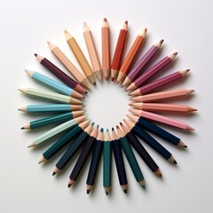 pencils crayons collor pallet in a circle on a white background 