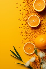cut oranges on an orange background