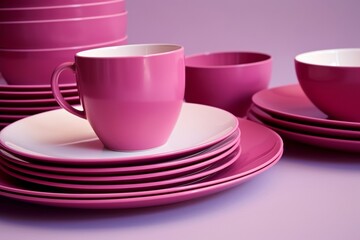 pink and white cups and plates 