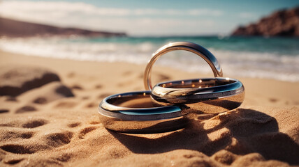 Wedding rings near a beach (10) - obrazy, fototapety, plakaty