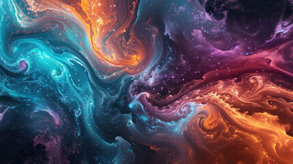 A fluid background with a cosmic theme featuring a swirling galaxy in outer space colors - obrazy, fototapety, plakaty