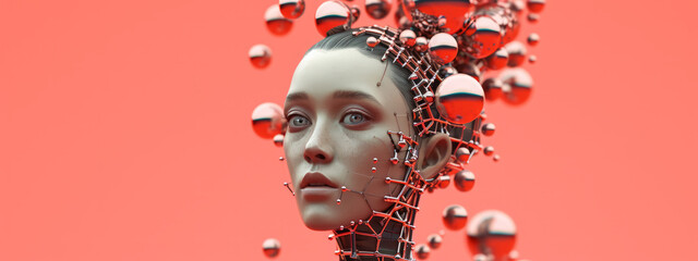 Woman With Red Balls Surrounding Her Head