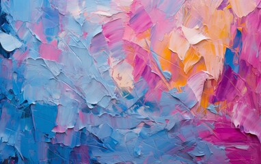 Abstract painting background with blue and magenta strokes using a palette knife in impasto style